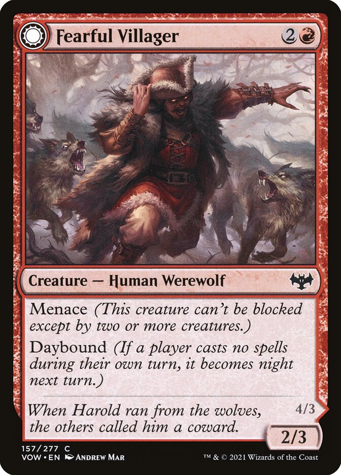 Fearful Villager // Fearsome Werewolf · Innistrad: Crimson Vow (VOW) #157